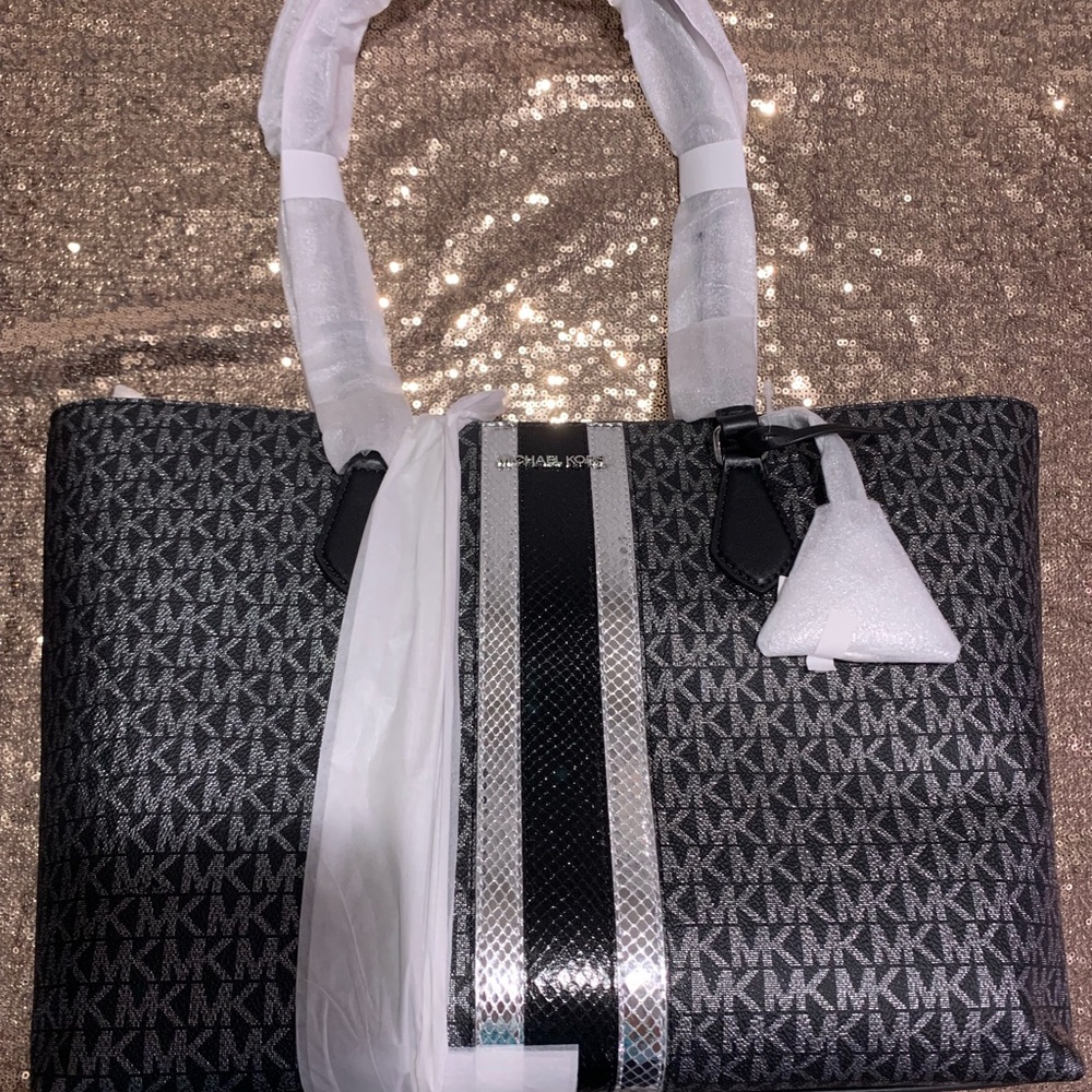 Michael Kors Black and Silver MK Tote